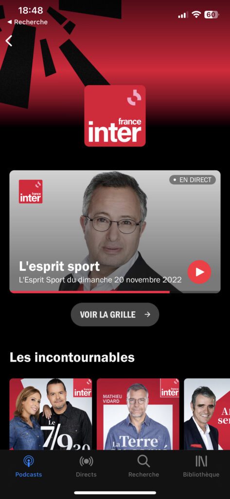 écran radio France app radio France