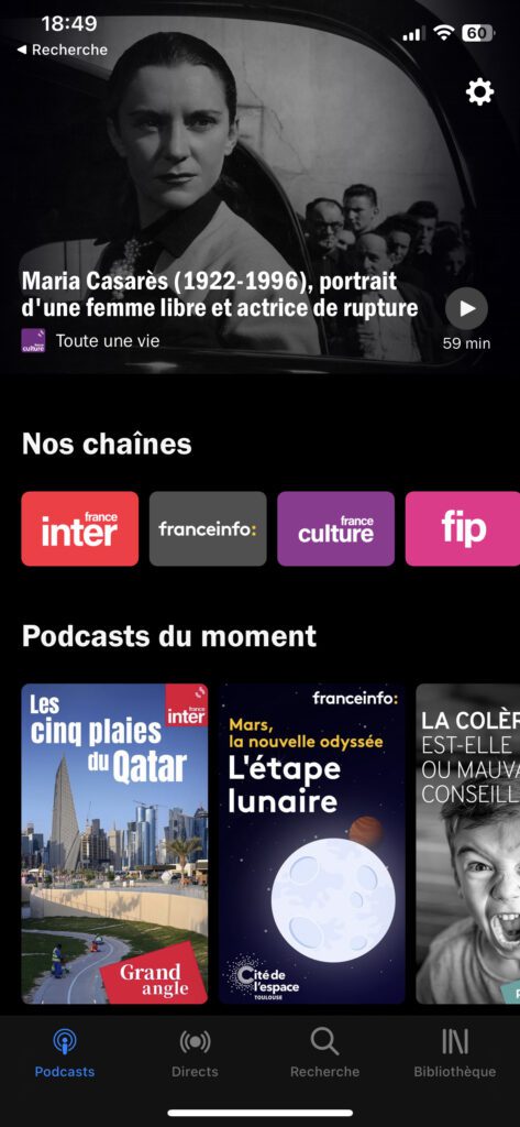 écran accueil app radio France