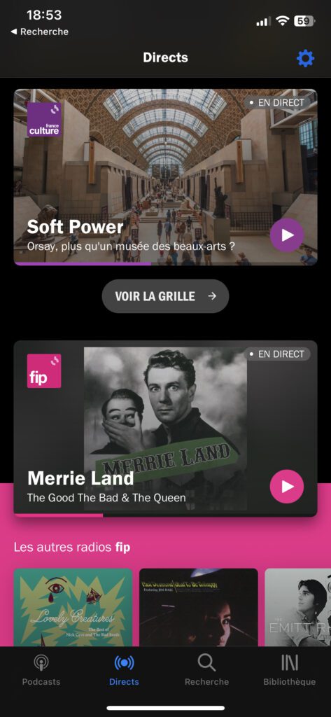 écran fip France app radio France