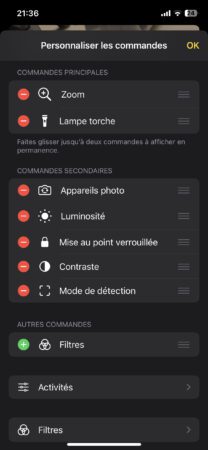 Paramètres de l'app Loupe