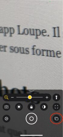 icone screenshot sur l'app Loupe iPhone