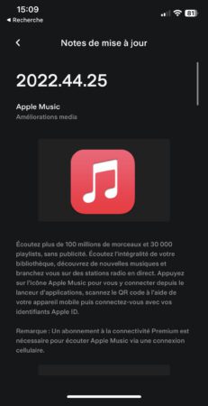 Mise à jour de noël 2022 Tesla avec Apple Music