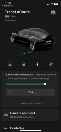 App Tesla activation du mode Sentinelle