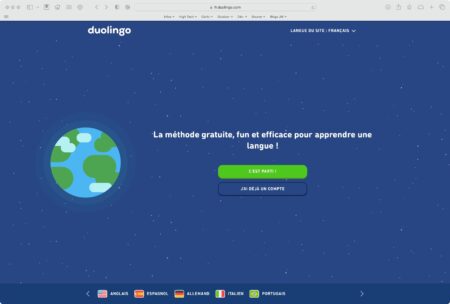 Ecran d'accueil de l'app Duolingo
