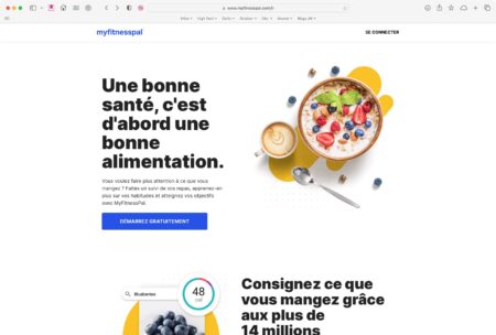 Ecran d'accueil de l'app Myfitnesspal