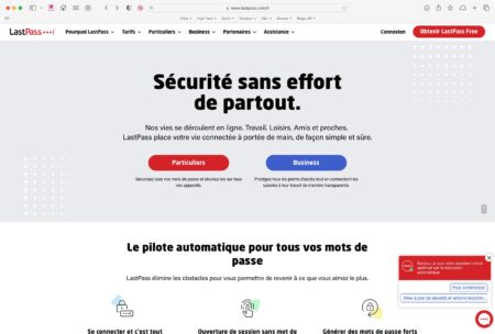 Ecran d'accueil de l'app LastPass