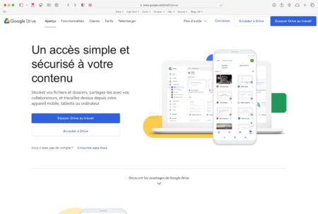 Ecran d'accueil de l'app Google Drive