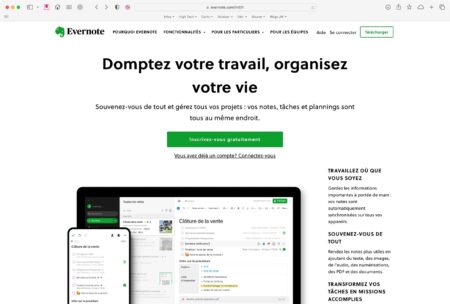 Ecran d'accueil de l'app Evernote