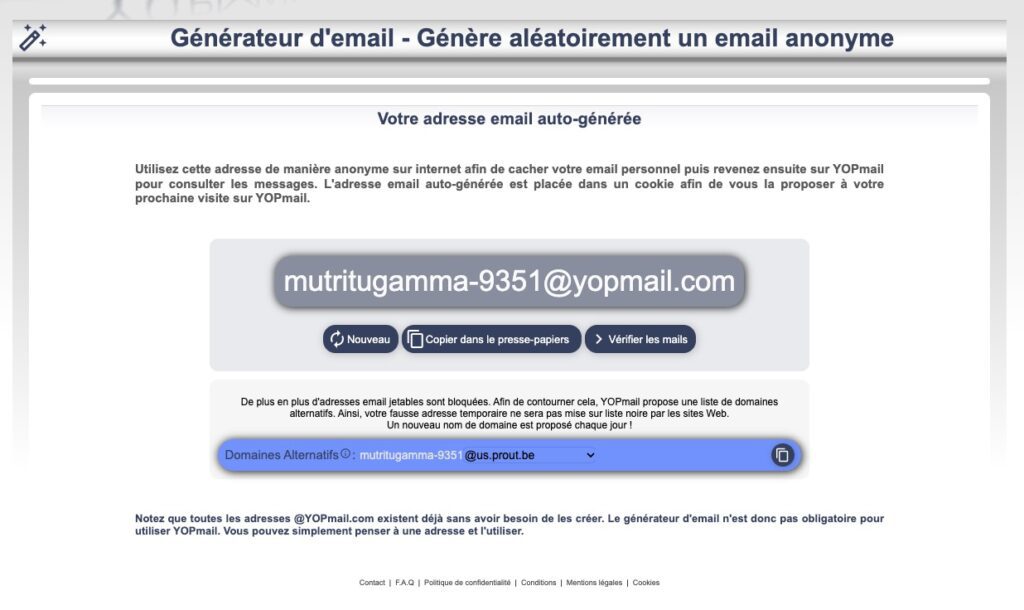 Yopmail adresse aléatoire