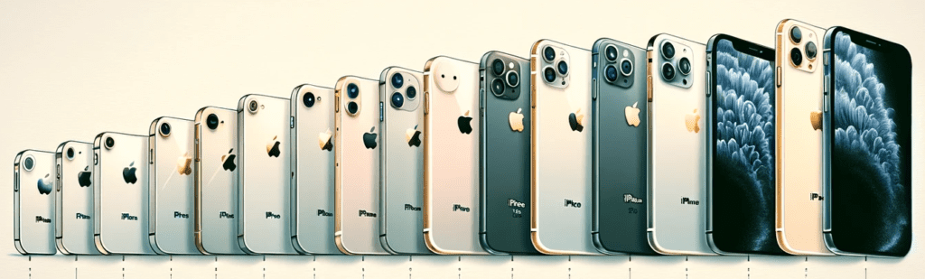 Timeline montrant l'évolution des iPhone