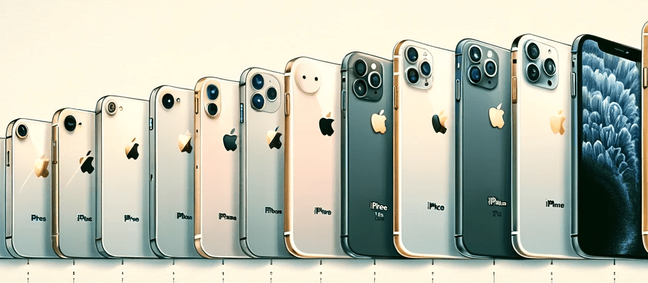 Timeline montrant l'évolution des iPhone